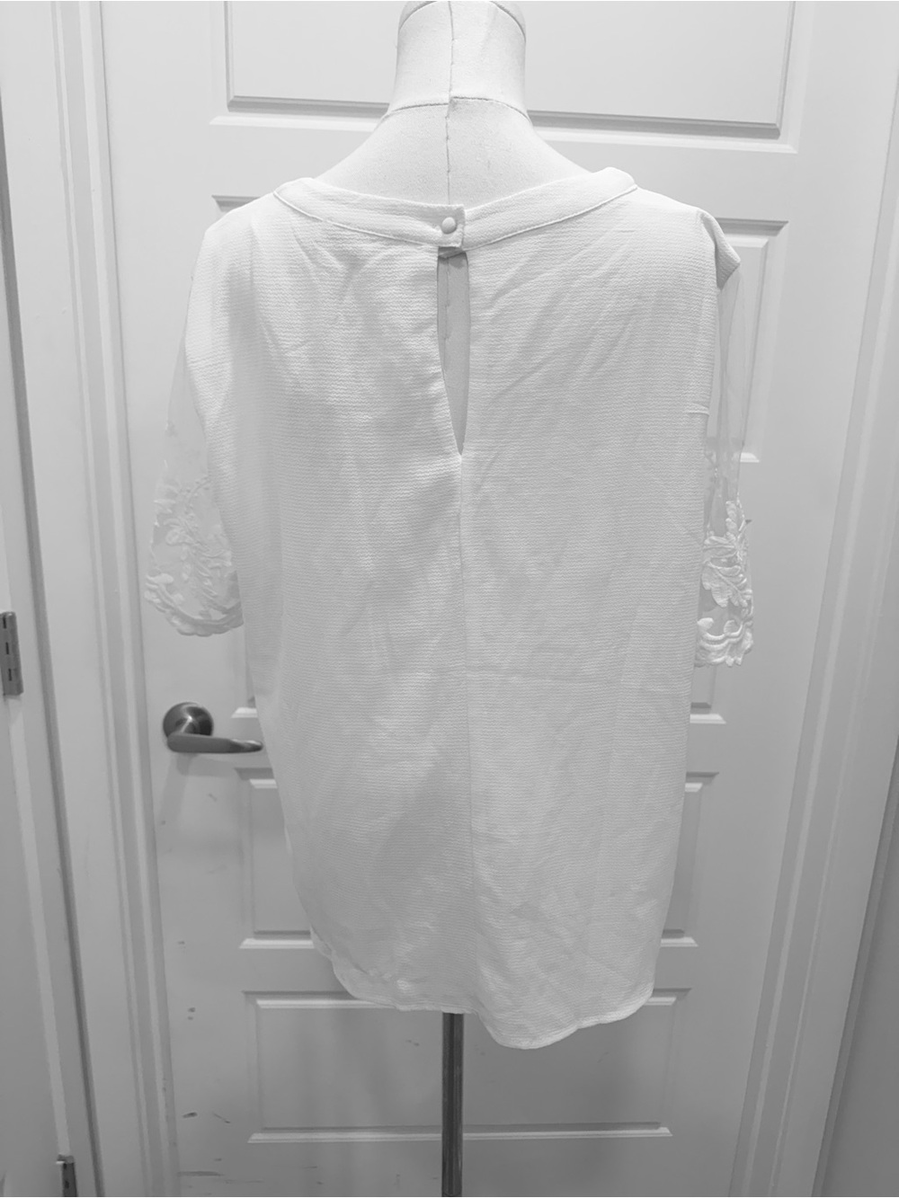 Lulus White Top with Sheer Embroidered Sleeves NWT - Picture 7 of 12